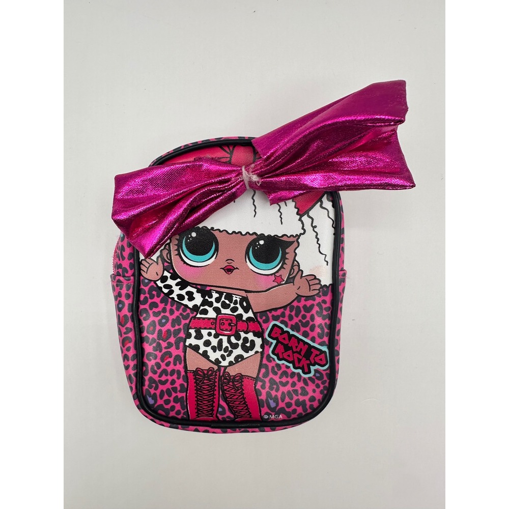 LOL Surprise Backpack Purse Pink Leopard Born to Rock Bow Small Clip On
